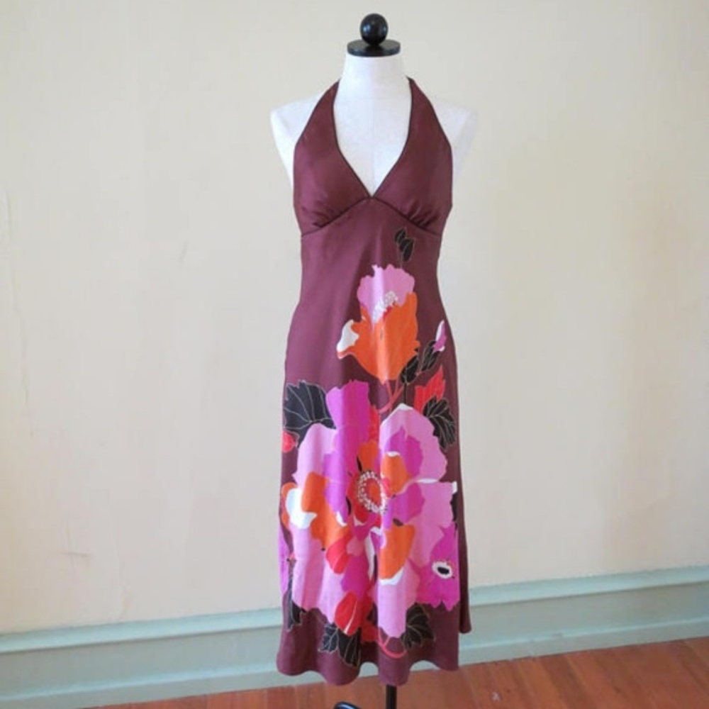 Brown Floral Silk Dress